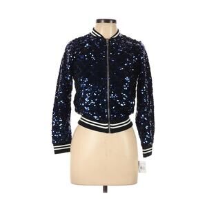 Urban Republic Sequined Front Full Zip Jacket Long Sleeve Cuff Black Blue Large